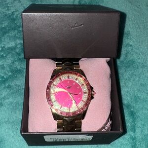 True Vintage Juicy Couture Gold Pink Rhinestone Timepiece Watch